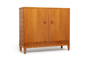 Antique Art Deco Swedish Elm Wood Cabinet with Inlay