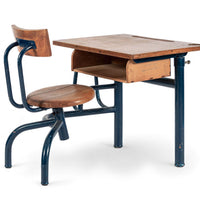 Vintage Antique Wood & Metal Child’s School Desk and Chair in the Style of Jean Prouvé