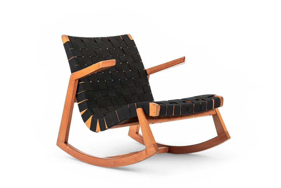 Rare Early Mid Century Wooden Rocking Chair by Ralph Rapson, 1940s