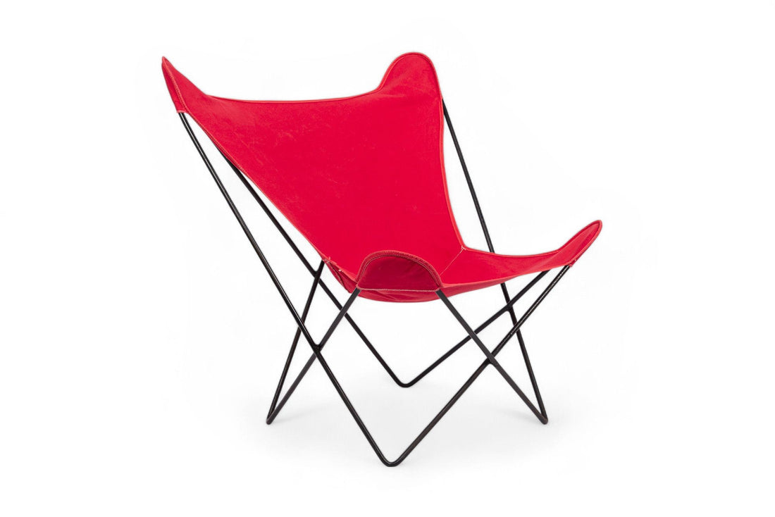 Vintage Mid Century Red Butterfly Canvas and Metal Chair by Knoll, 1970s
