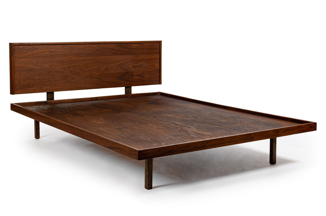 Vintage Mid-Century Walnut Wood Platform Bed by Richard Artschwager (attr.) 1950s