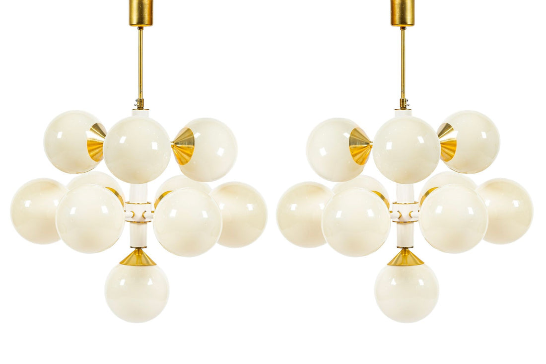 Pair of Mid-Century Modern Sputnik Chandeliers by Szarvasi, Hungary 1970s, 3x Avail