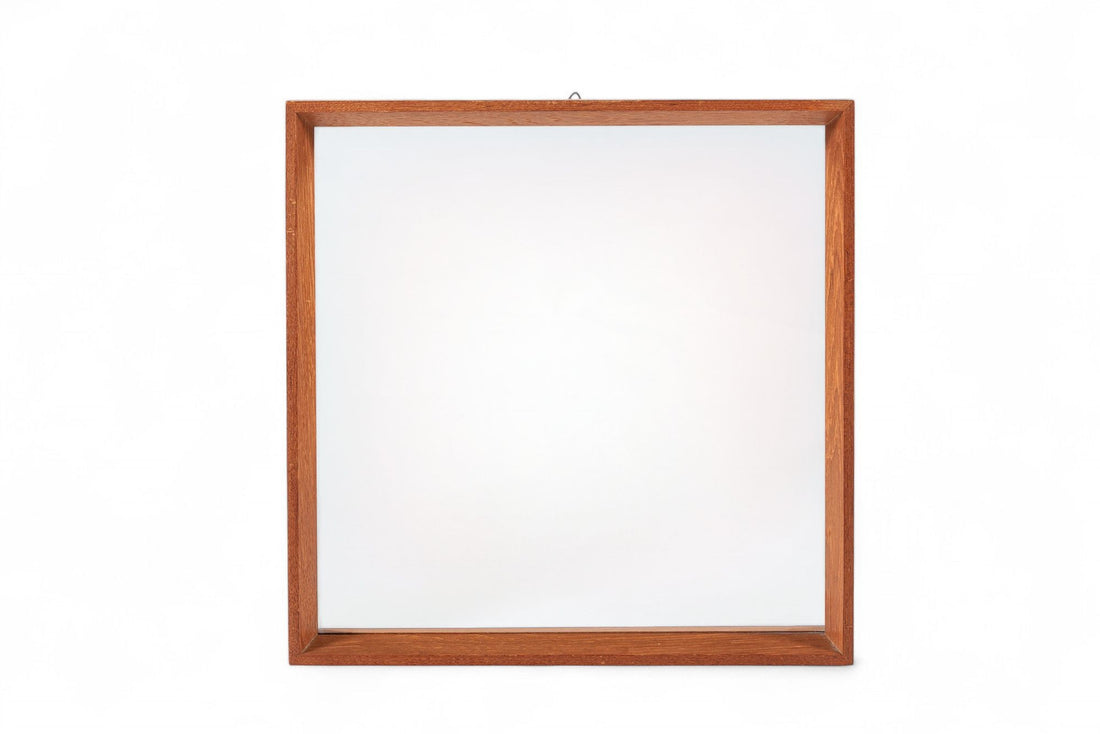 Vintage Mid Century Square Teak Wood Hanging Wall Mirror