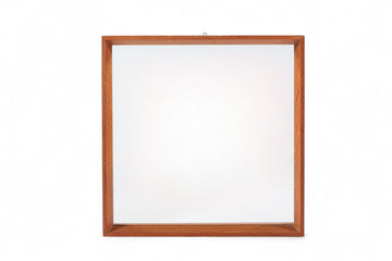Vintage Mid Century Square Teak Wood Hanging Wall Mirror
