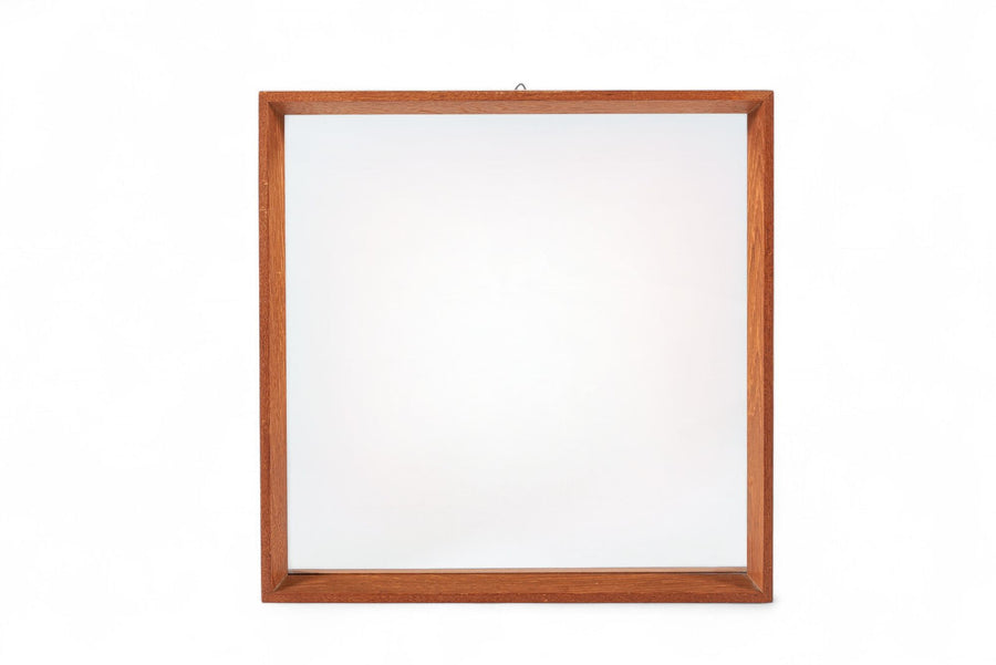 Vintage Mid Century Square Teak Wood Hanging Wall Mirror