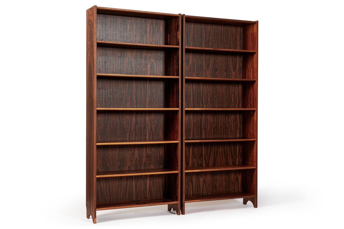 Pair of Mid Century Scandinavian Modern Tall Rosewood Bookcases