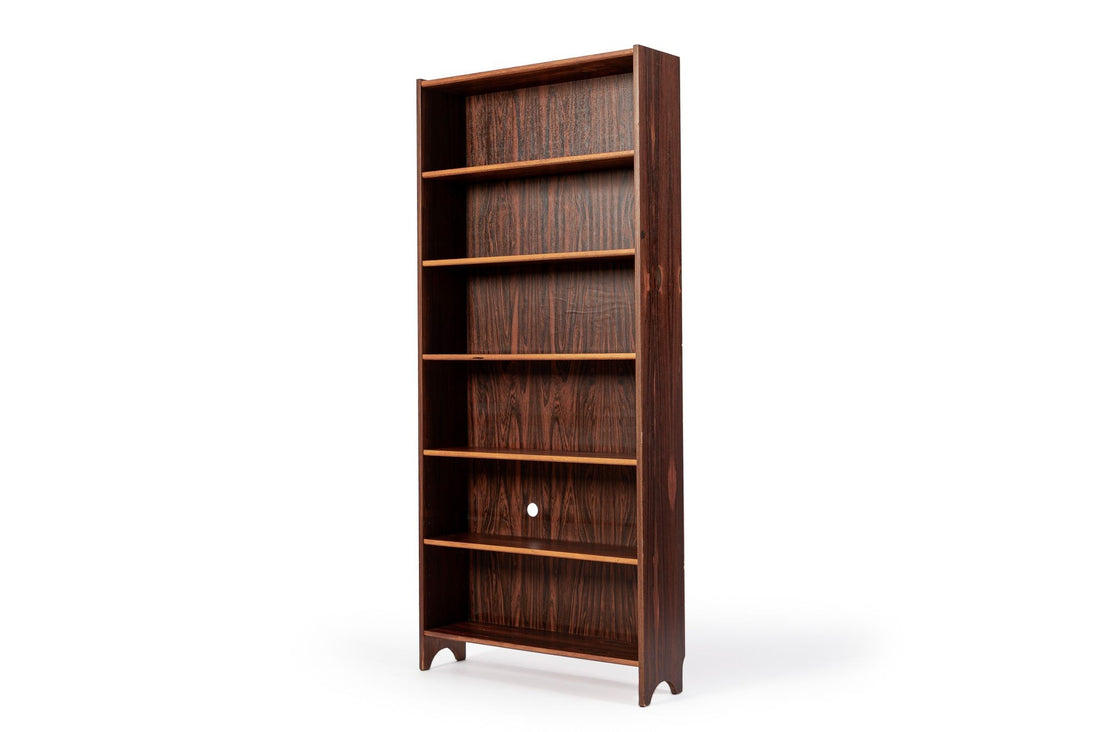 Mid Century Rosewood Bookcase, Scandinavian Tall Display Shelf, 3 Avail