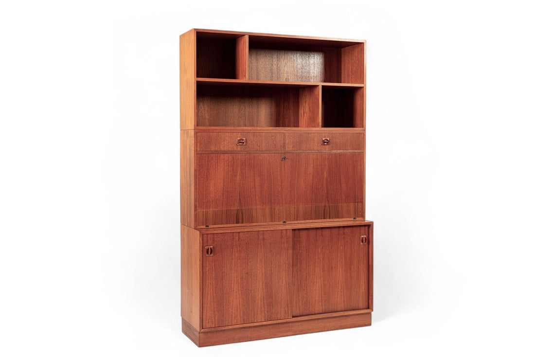 Mid Century Danish Teak Wood Drop-Down Secretary Desk Wall Unit