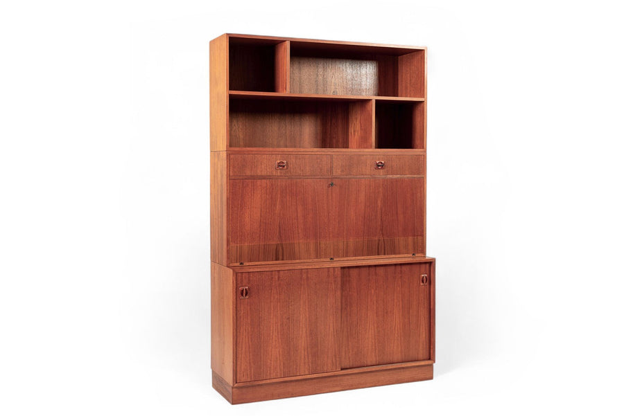 Mid Century Danish Teak Wood Drop-Down Secretary Desk Wall Unit