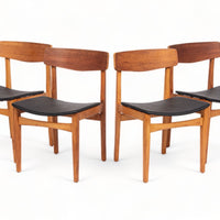 Mid Century Danish Teak Wood & Black Vinyl Dining Chairs
