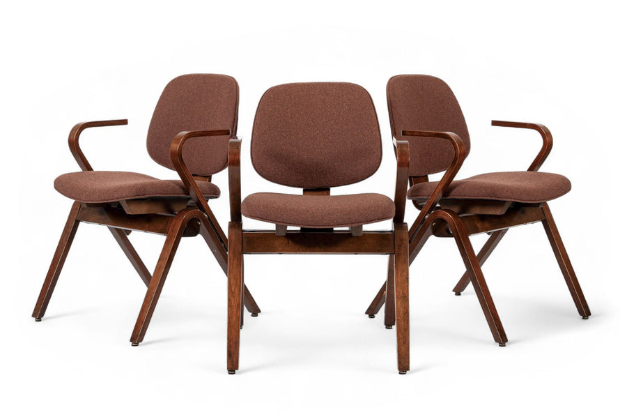 Mid Century Brown Plywood Arm Chairs by Joe Atkinson for Thonet