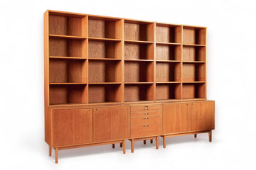 Large Mid Century Danish Teak Wood Bookshelf Wall Unit System