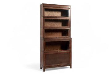 Antique English Tall Stepback Oak Wood Barrister Bookcase Cabinet