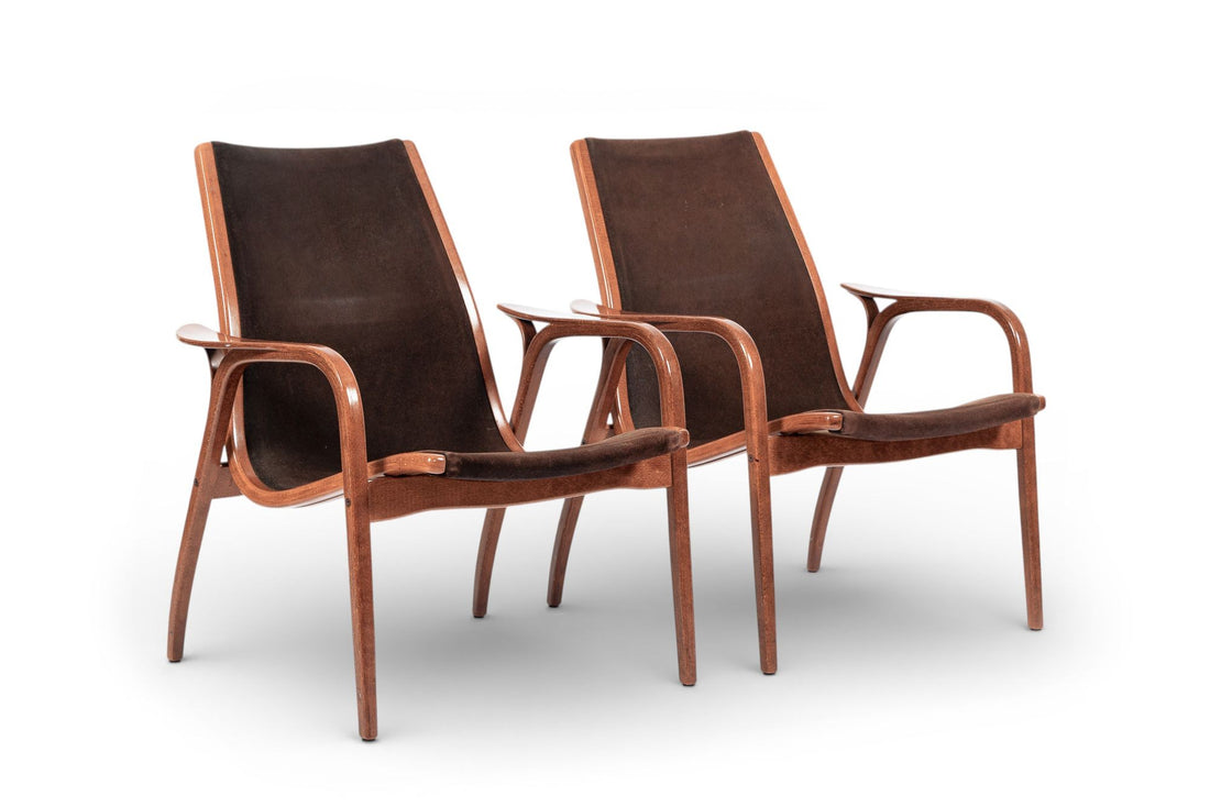 Pair Mid-Century Swedish Brown Lamino Lounge Chairs by Yngve Ekström for Swedese