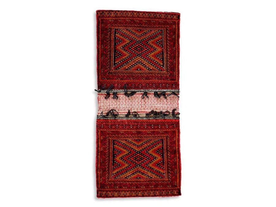 Antique Red Afghan Baluchistan Wool Tribal Saddlebag Rug