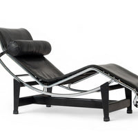 Cassina LC4 Black Leather Chaise Lounge Chair by Le Corbusier 2006