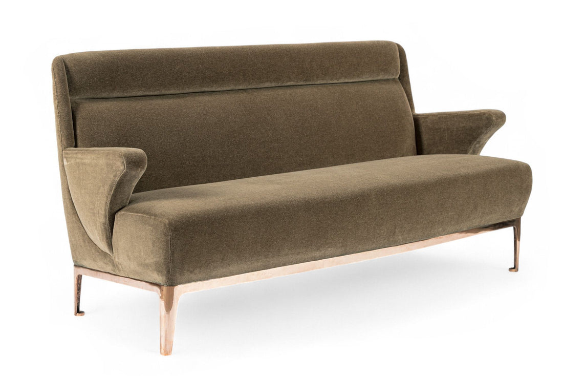 Restored 1940s Art Deco Sofa Mink Mohair, Matching Chair Available