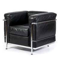Authentic Cassina LC2 Black Leather Petit Lounge Chair by Le Corbusier, 4x Avail