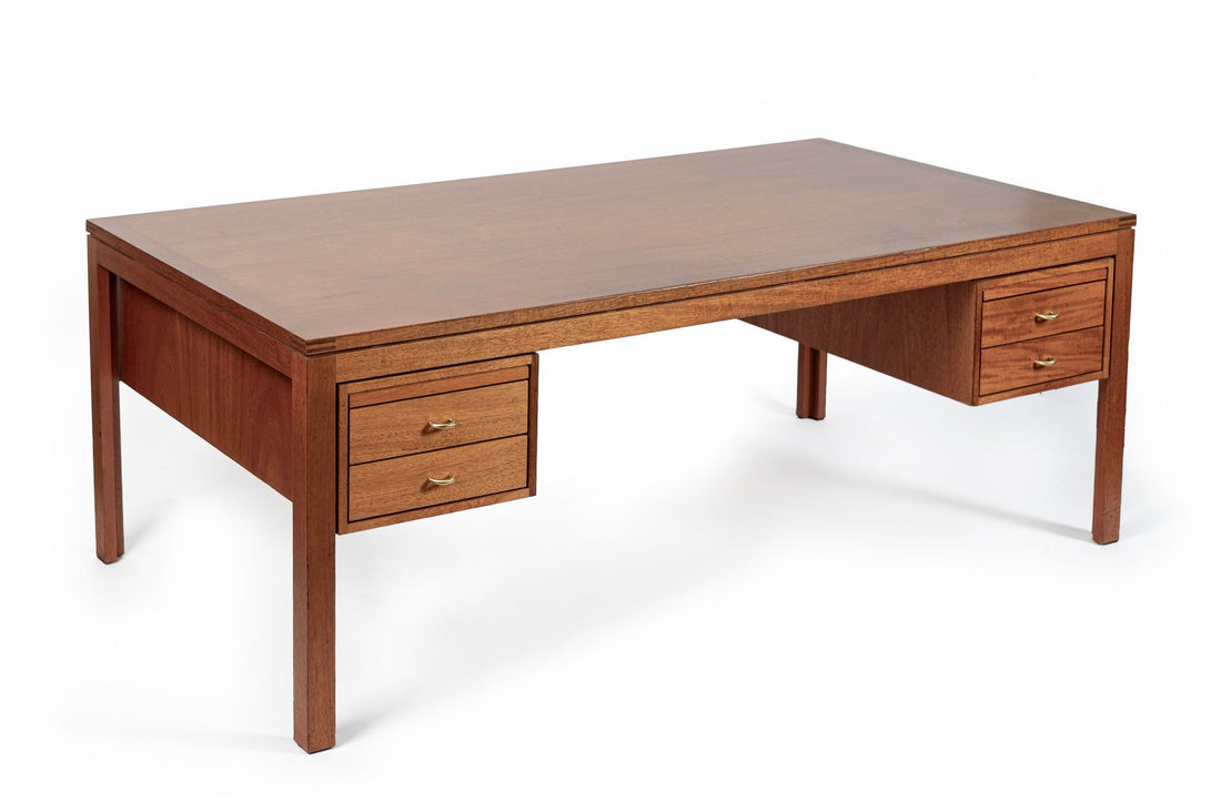 Large Mid Century Danish Modern Mahogany Wood Executive Desk, 2 Matching Avail