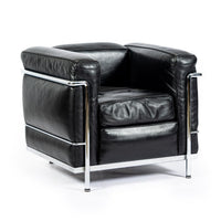 Authentic Cassina LC2 Black Leather Petit Lounge Chair by Le Corbusier, 4x Avail