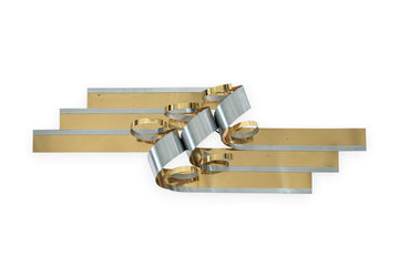 Large Vintage Mid Century Metal Ribbon Wall Art Sculpture by Curtis Jere 1980s