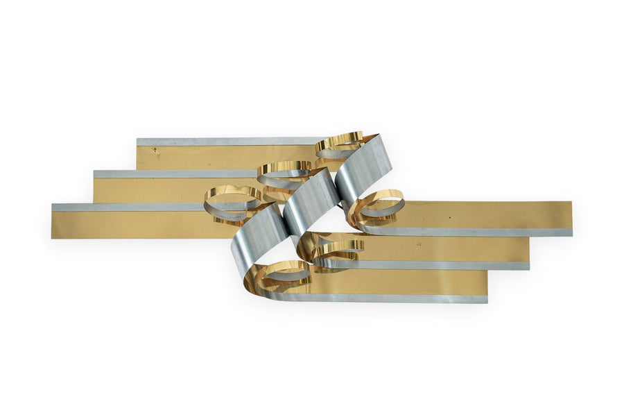 Large Vintage Mid Century Metal Ribbon Wall Art Sculpture by Curtis Jere 1980s