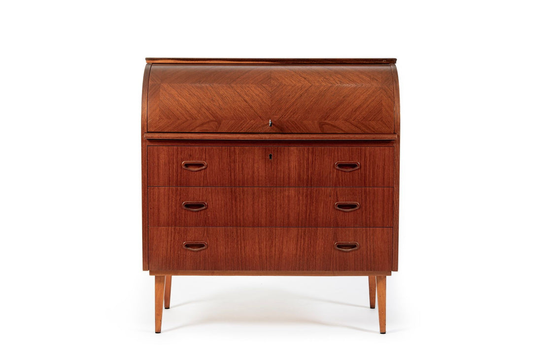 Scandinavian Teak Wood Rolltop Secretary Desk by Egon Ostergaard, Made in Sweden