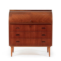 Scandinavian Teak Wood Rolltop Secretary Desk by Egon Ostergaard, Made in Sweden