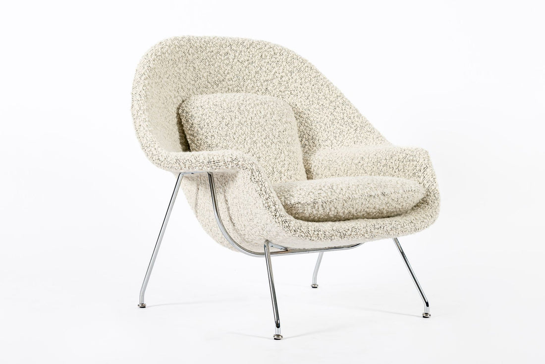 Early Restored Mid Century Ivory Wool Womb Chair by Saarinen for Knoll, Multiples/Custom Avail