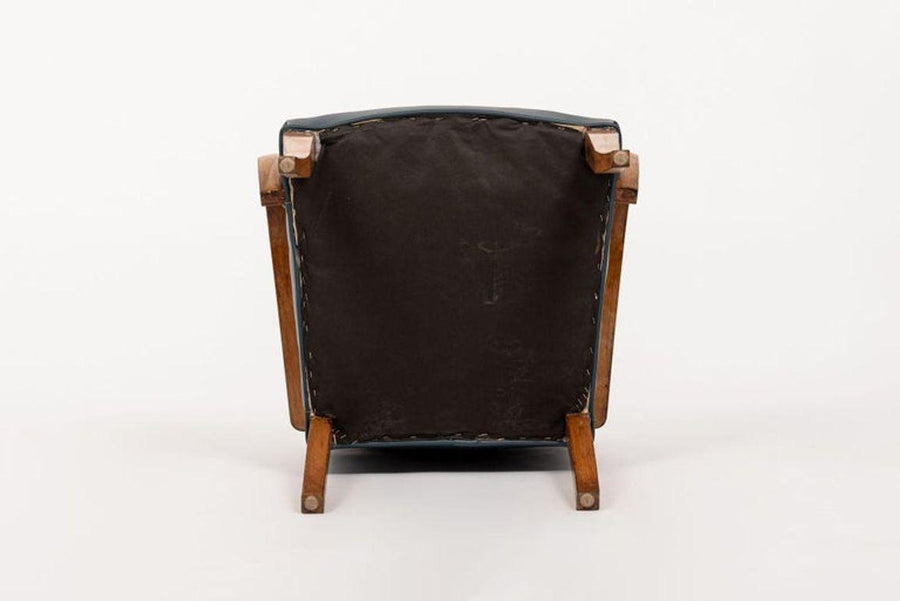 Antique Art Deco Maple Bentwood and Blue Leather Dining Chairs 1930s