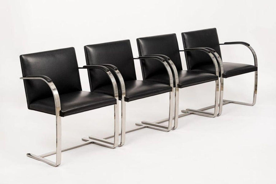 Mid Century Black Brno Chairs by Mies van der Rohe for Knoll Set of 4