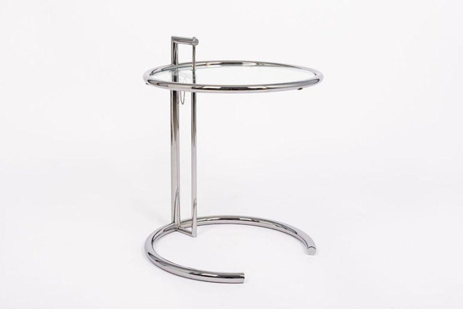Mid Century Modern Glass & Chrome Round Side Table by Eileen Gray (attr.)