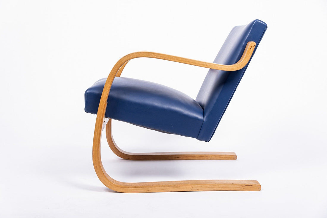 Bauhaus 402 Blue Arm Chair by Alvar Aalto, Made in Finland, 1930s