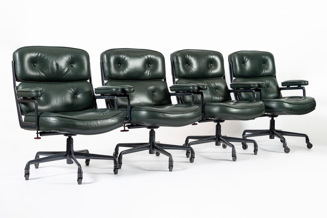 Time Life Green Leather Office Chairs by Eames for Herman Miller, 1996 Set of 4
