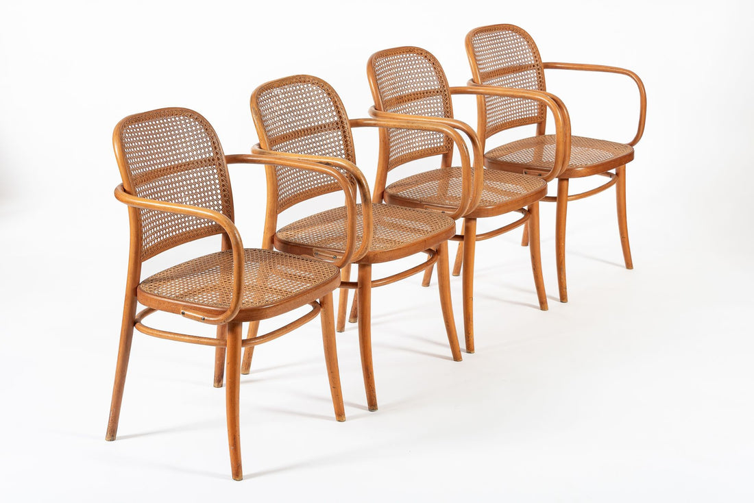 Vintage Bent Wood & Wicker Cafe Chairs by Josef Hoffman for Ligna