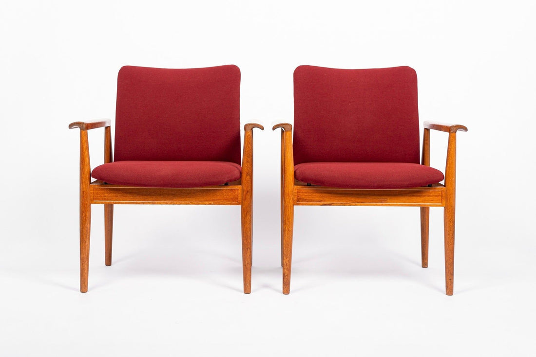Danish Modern Red Diplomat Chairs by Finn Juhl for France & Daverkosen