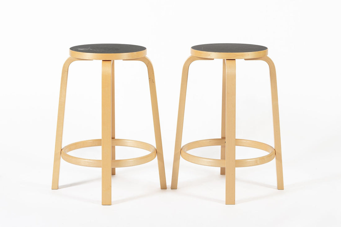 Mid Century Finnish Birch & Black 64 Stools by Alvar Aalto for Artek, 2015