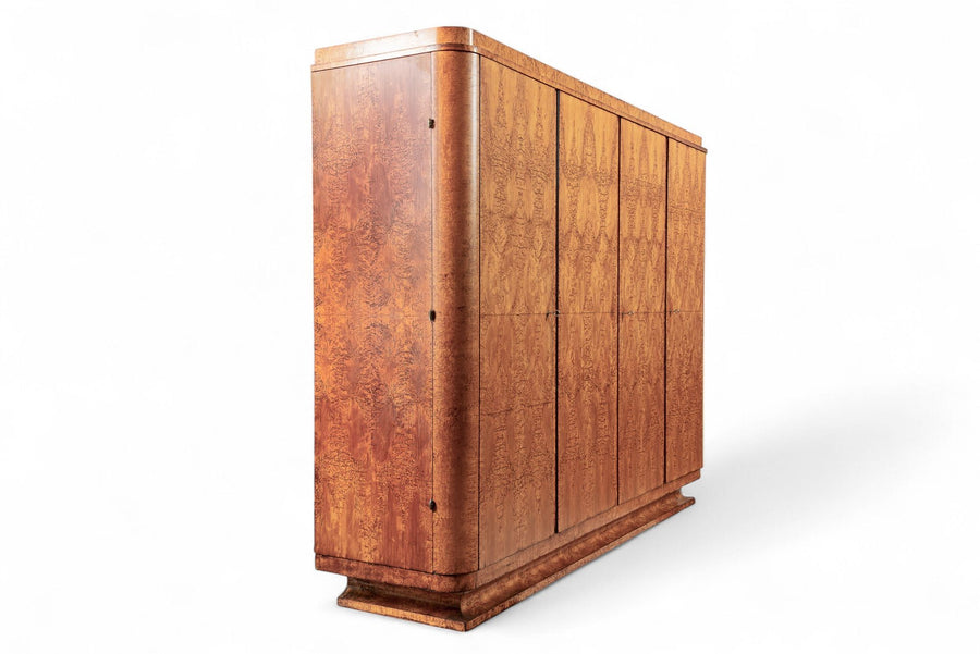 Antique Art Deco Burlwood Elm Armoire Wardrobe Cabinet