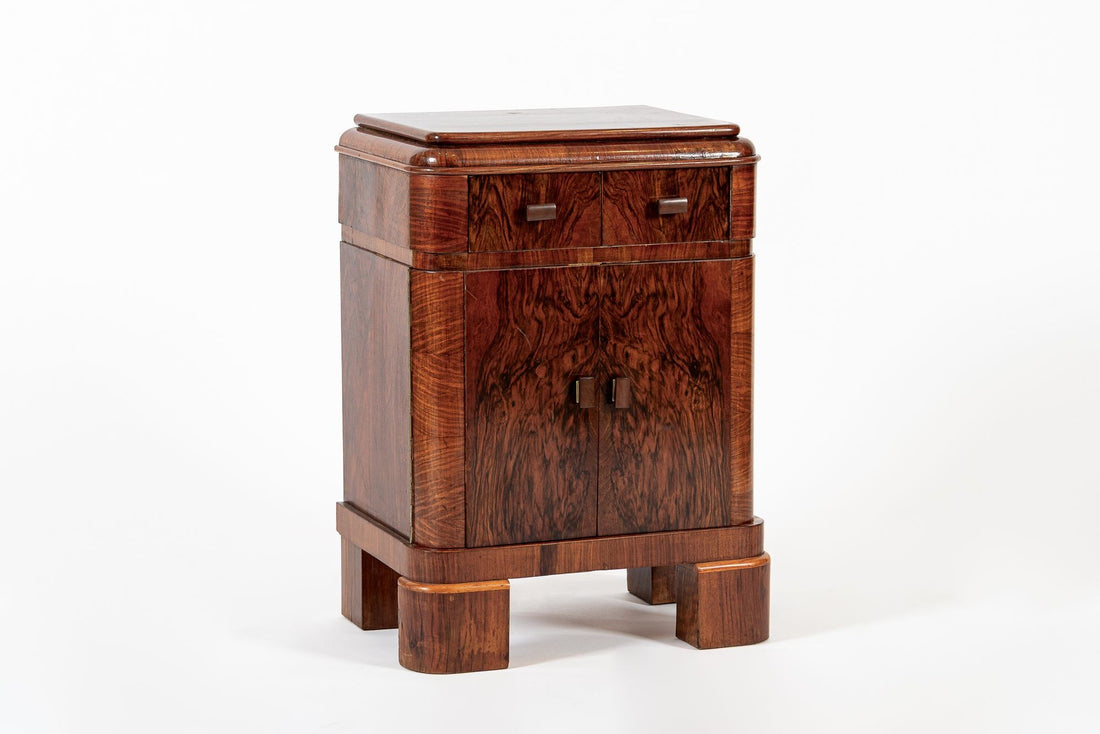 Antique Art Deco Small Wood Side Cabinet or Nightstand 1940s