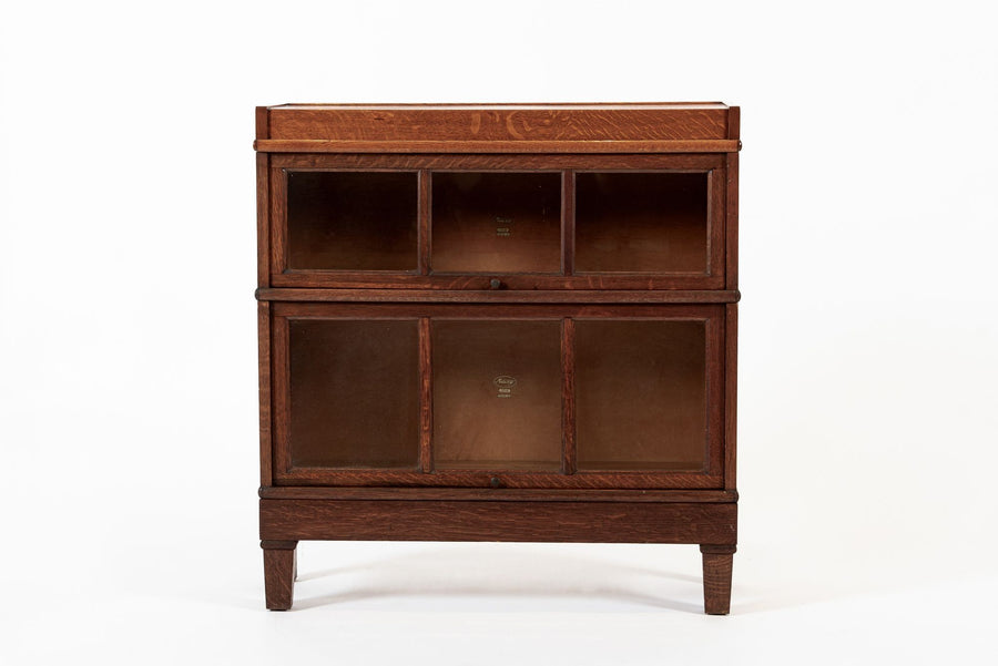 Antique American Three Shelf Barrister Bookcase Cabinet in Tiger Oak