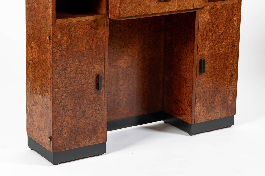 American Art Deco Birdseye Maple Vanity Cabinet or Dressing Table, Circa 1930