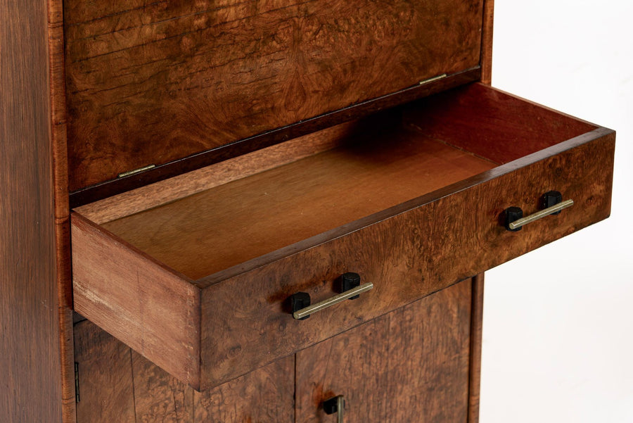 Antique French Art Deco Elm Wood Bar Cabinet 1930s