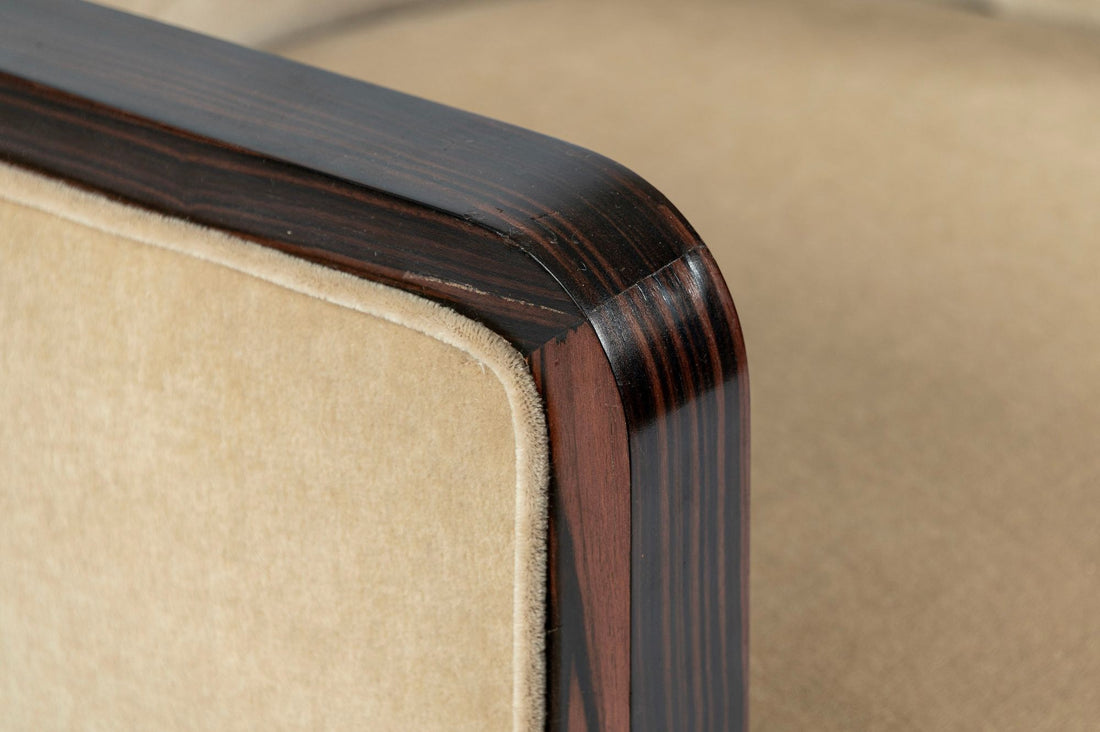 French Art Deco Mohair Lounge Chairs by Eric Bagge for Mercier Frères, Macassar Ebony, 1920s