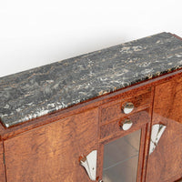 French Art Deco Amboyna Burl Sideboard or Bar Cabinet with Marble Top, Circa 1930