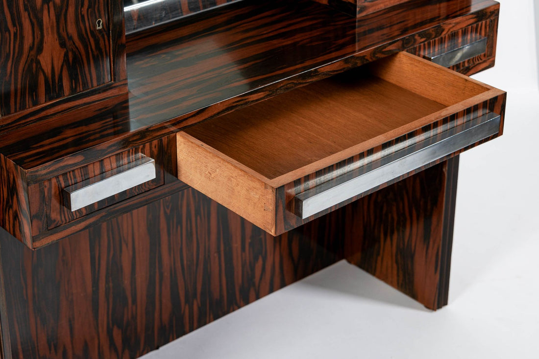Antique French Art Deco Macassar Ebony Vanity Cabinet by Georges Champion (attr)
