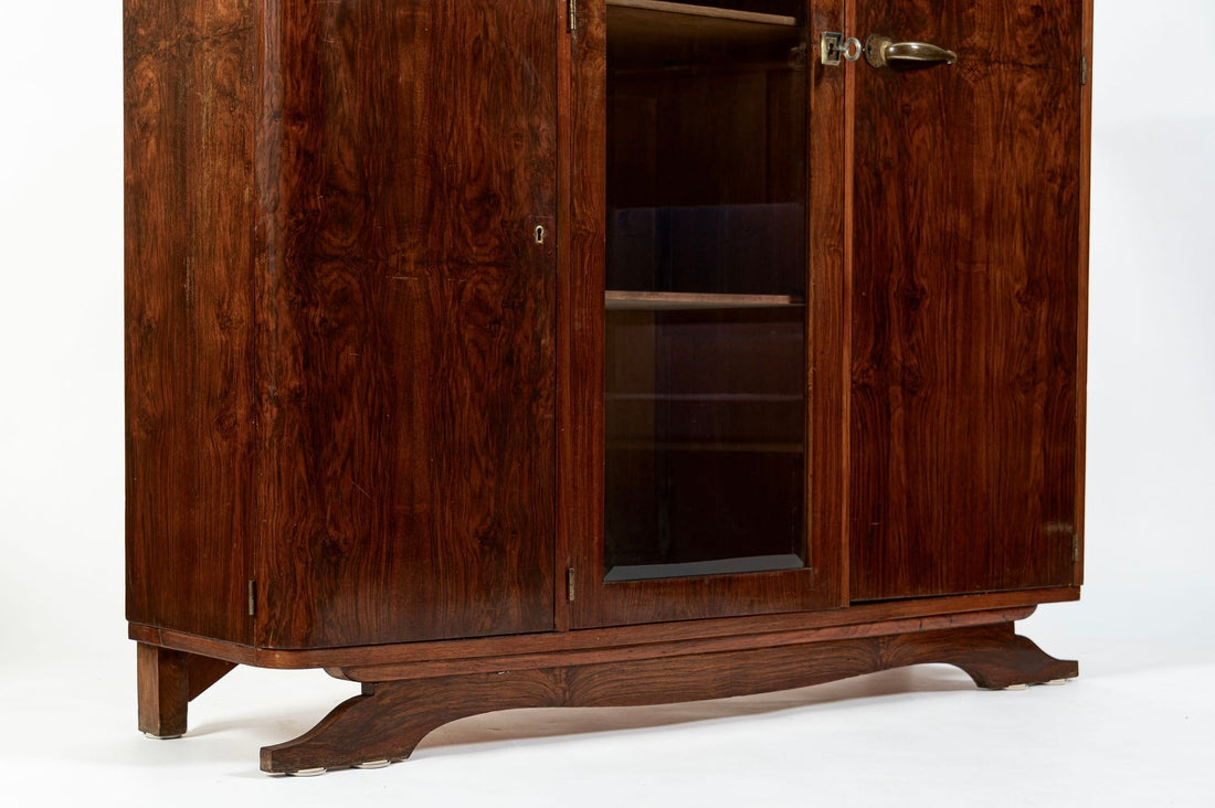 Antique French Art Deco Rosewood Vitrine Display Cabinet or Bookcase, 1940s