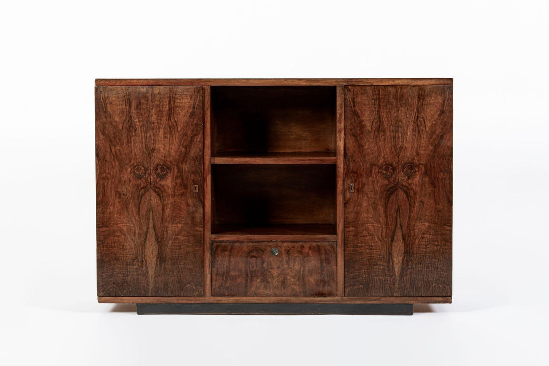 Antique Art Deco Italian Walnut Wood Credenza Cabinet