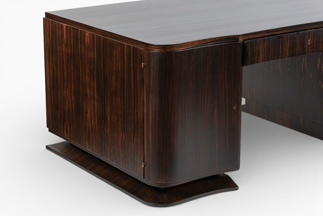Exceptional Antique Art Deco Large Macassar Ebony Wood Executive Desk