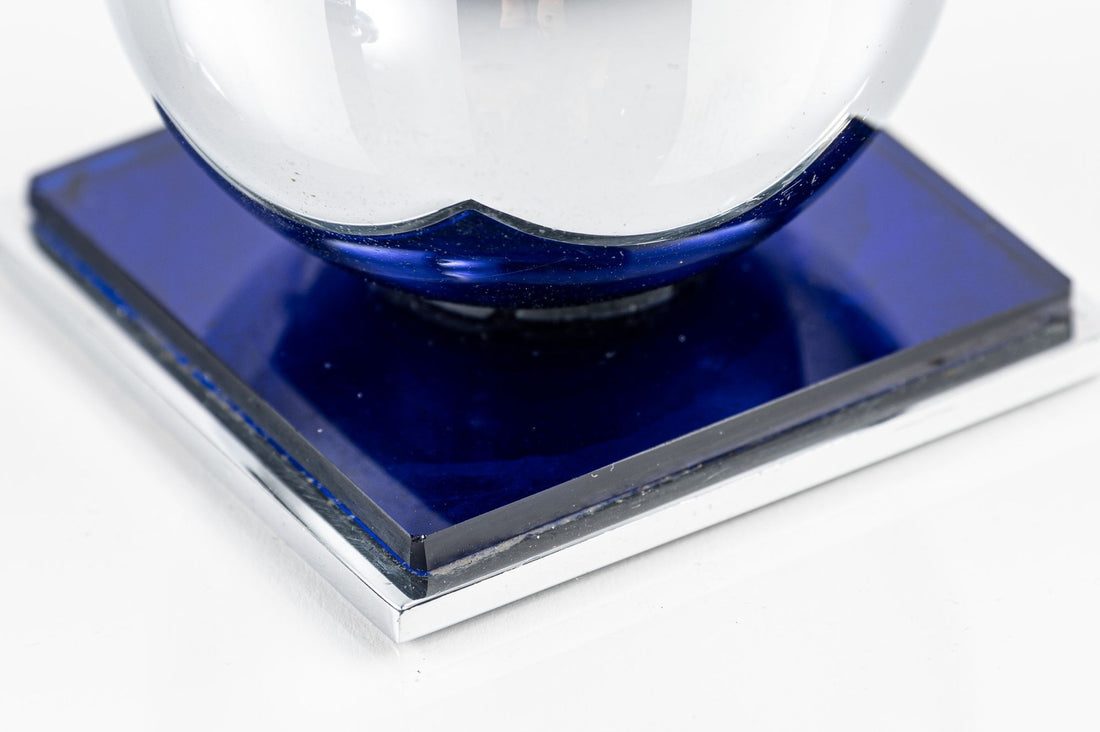 Art Deco Chrome and Cobalt Blue Candleholders by Walter von Nessen for Chase, 1930s