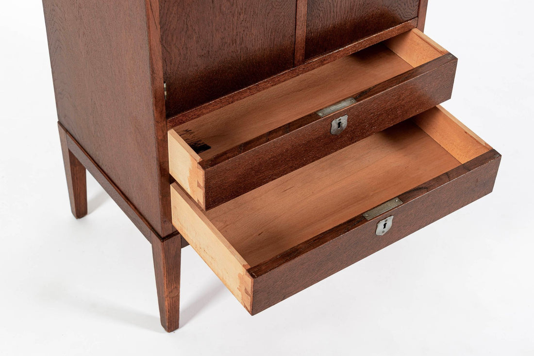 Antique Art Deco Scandinavian Small Oak Wood Side Cabinet or Nightstand 1950s